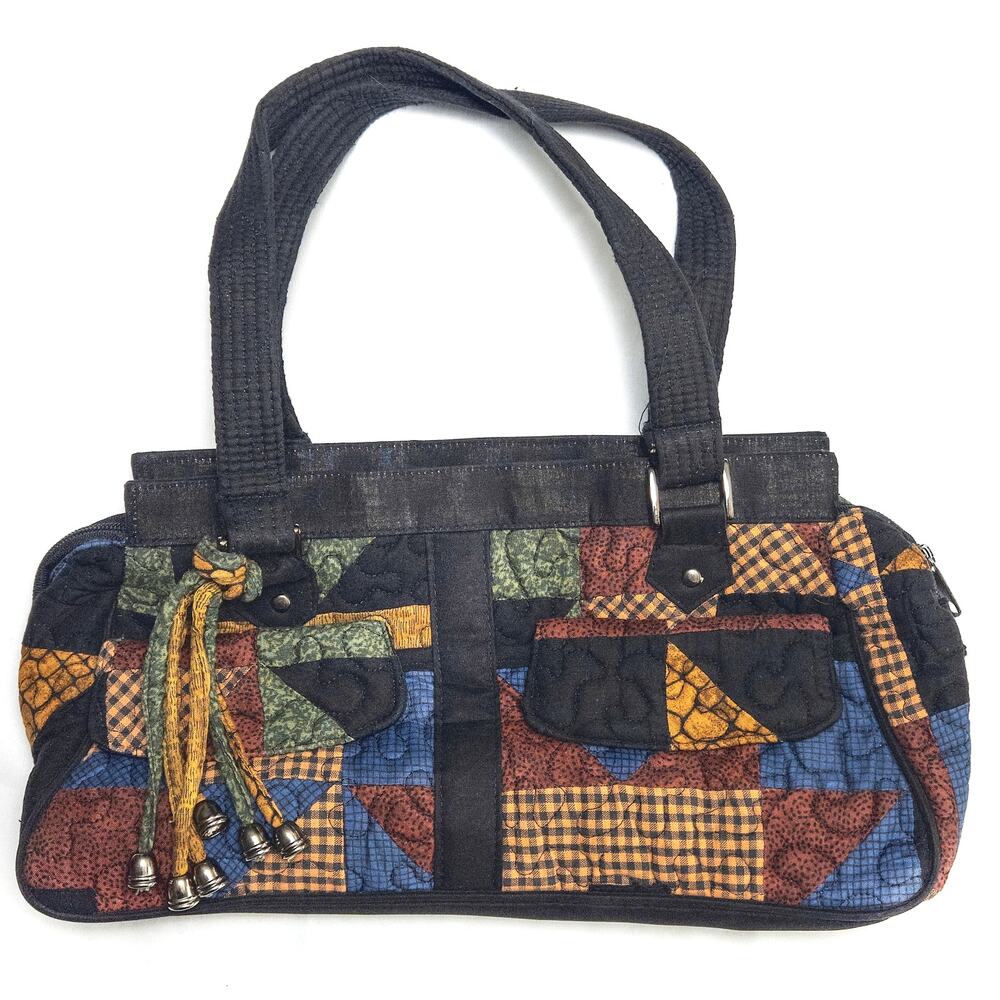 Donna Sharp Patchwork Quilted Handbag Black Multi OS Folk Tapestry